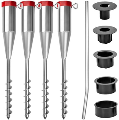 Set van 4 parasolstandaarden voor tuin en strand met grondanker, 25-60 mm, flexibele en mobiele vloerhouder