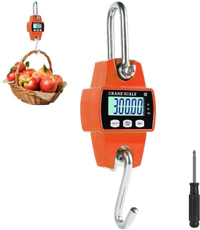 Digitale haakweegschaal, 300 kg, elektronische haakweegschaal, aluminium, krachtmeter, hoge nauwkeurigheid, oranje