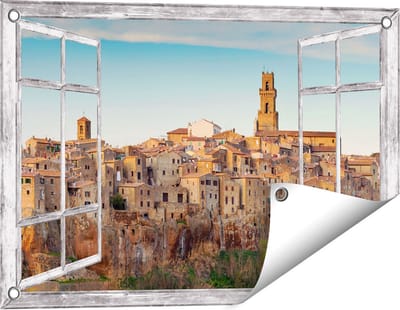 Gards Tuinposter Doorkijk Oude Stad in Toscane, Italië - 60x40 cm - Tuindoek - Tuindecoratie - Wanddecoratie buiten - Tuinschilderij