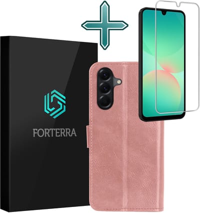 Hoesje Met Screenprotector - Geschikt voor Samsung Galaxy A26 - Luxe Pasjeshouder - Flipcase - Bookcase Portemonee - Flip Case - Kunstleer Book Case - Book Cover - Walletcase - Portemonneehoes - Rosé goud