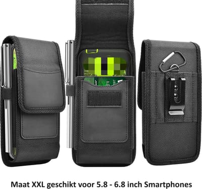 Robuuste Heuptas Voor Smartphone I Met Riemclip & Karabijnhaak Telefoon Tas I Telefoonhouder Riem I Incl . Creditcardvakje I Oxford I XXL I Voor voor 5.8 - 6.8 inch Smartphones