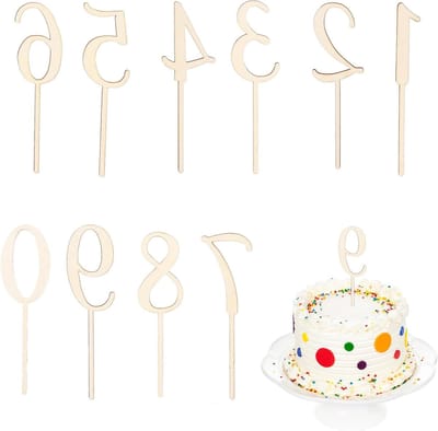 Catelves 10 Pieces Cake Toppers, Wood, Cake Decoration, Numbers 0-9, Happy Birthday Cake Decoration, Birthday Cake - ShopVlot
