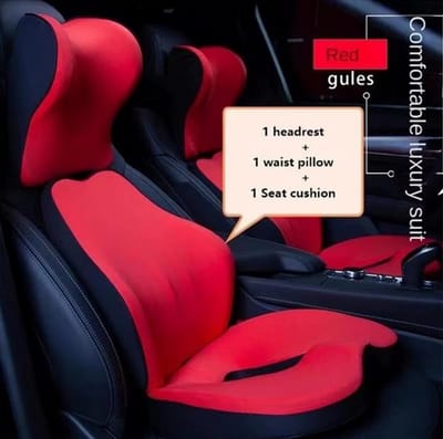 Auto Nek- en Lendenkussen Memory Foam – Ergonomische Hoofdsteun en Rugkussen voor Autostoel – Auto Accessoire tegen Nekpijn en Rugpijn – Comfort voor Lange Autoritten - Rood