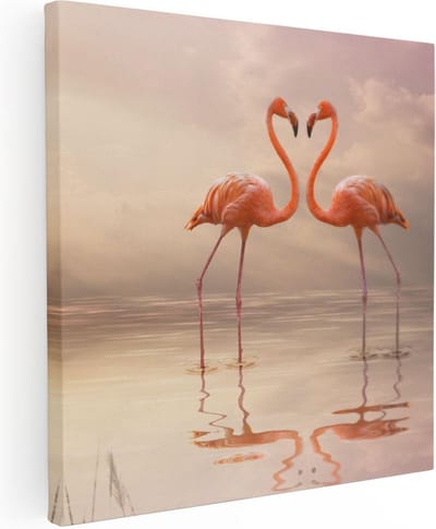 Artaza Canvas Schilderij Vogels - 30x30 cm - Klein - Wanddecoratie Flamingo - Muurdecoratie Dieren - Schilderijen Op Canvas Water