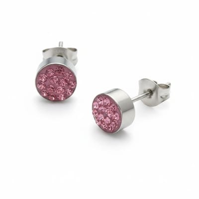 Aramat Jewels - Oorbellen - Zilverkleurige oorstekers met roze kristal