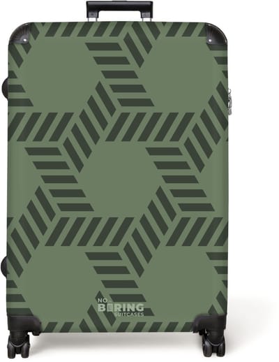 NoBoringSuitcases.com® - Koffer groot - Reiskoffer lichtgewicht - Olijfgroene achtergrond met donkergroen patroon - Rolkoffer met 4 wielen - Grote trolley XL - 98 liter bagage