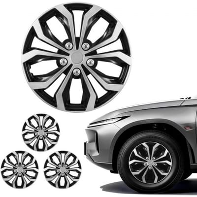 VEVOR 4x Universele Wielkappen 16 Inch, Wielkappenset gemaakt van ABS-kunststof, Verstelbare Wielkappen met 10 Spaken & Kliksysteem, R16 Wielkappen voor Decoratie & Stofbescherming, Zilver/Zwart