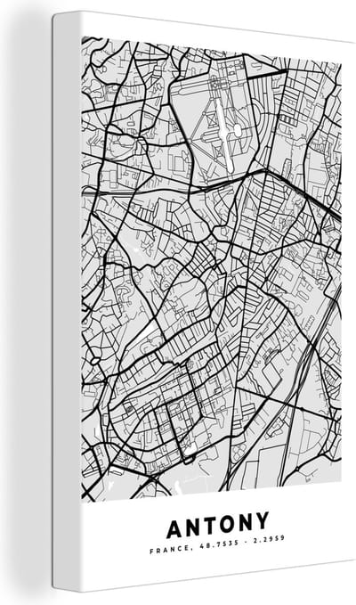 Canvas Schilderij Plattegrond - Kaart - Stadskaart - Frankrijk - Antony - 20x30 cm - Wanddecoratie