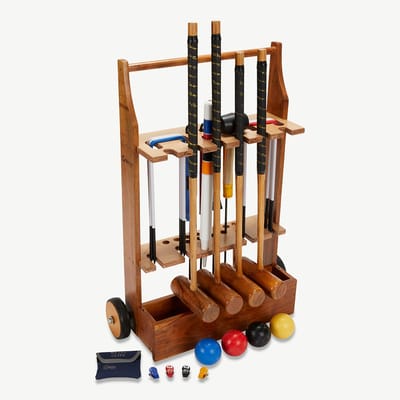 Ubergames- Pro Croquet set - Engels Tuinspel - 4-persoons - Hardhouten Mallets - Kunststof Ballen - Met Trolley