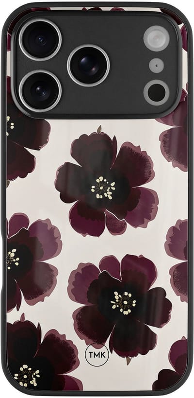 Hoesje geschikt voor Apple iPhone 17 Pro - Burgundy flowers - Multi - TPU luxe case (glossy toplaag) - - Hardcase backcover zwart