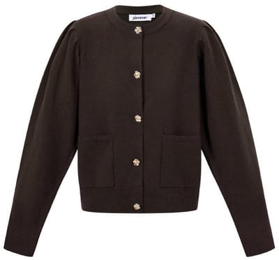 Gebreide Viscose Dames Cardigan | Vest met Gouden Bloemen knopen |Donkerbruin | Yehwang