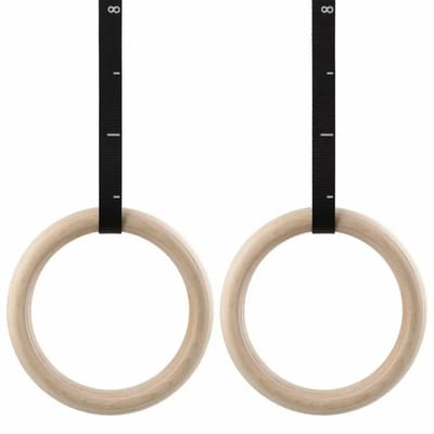 Houten turnringen voor fitness - 32mm - CrossFit, Gym & Calisthenics - Gymnastiek ringen hout – Krachttraining – Incl. Ophangbanden & Antislip Tape