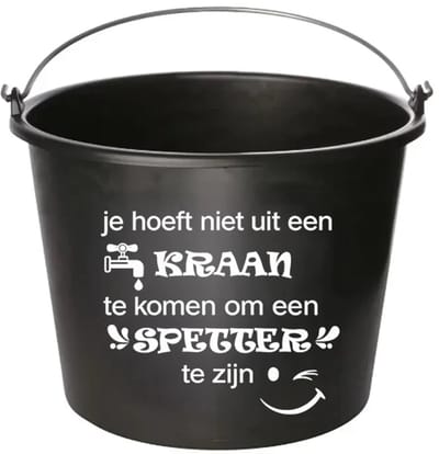 Emmer - Spetter - Cadeau emmer - met tekst - 12 liter - zwart