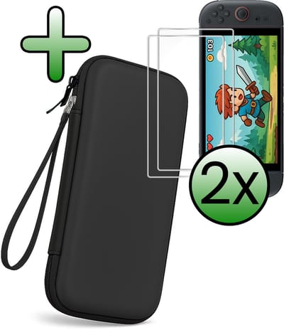 Hoesje Geschikt voor Nintendo Switch 2 Case Hoes Hard Cover Koord Met 2x Screenprotector - Bescherm Case Geschikt voor Nintendo Switch 2 Hoes - Zwart