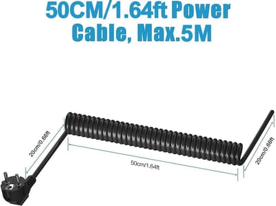 Spiraalverlengkabel 250V/16A - 3-aderig, rekbaar van 0,75m tot 5m, verlengkabel met geaarde wikkelstekker, IP20, 2 stuks