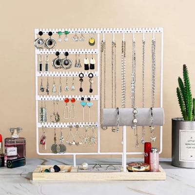 design Galeara design Sieradenhouder, toren-sieradenstandaard met armbandhouder van fluweel, sieradenopslag met ringhouder (wit)
