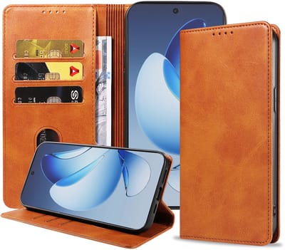 Geschikt voor Oppo Reno 13 Telefoonhoesje Kunstleer met Magnetische sluiting en Pasjeshouder Bookcase met Klepje - Walletcase with Cardslot - Bruin - Smartphonica geschikt voor Oppo Reno 13