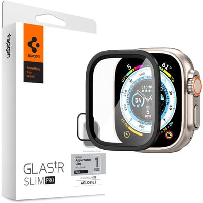 Spigen Glas.tR Slim Pro - Screen Protector Geschikt voor Apple Watch Ultra 3/2/1 - Case Friendly Tempered Glass - Zwart - 1-Pack