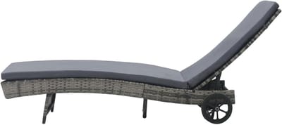 Ligstoel met wielen - Zonnebed polyrotan - Buiten ontspannen - Verstelbare rugleuning - 199 x 60 cm - Antraciet