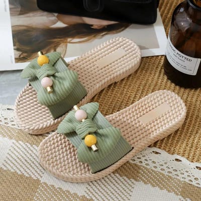 Chaussures d'été pour femmes, semelles souples, pantoufles décontractées polyvalentes, antidérapantes, légères, plates, pantoufles d'intérieur avec nœud 36 brown