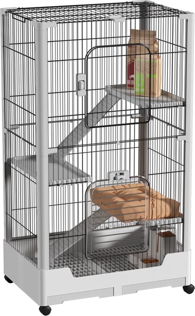 NAIZY Konijnenhok Binnen- en Buitenkooi met Open Dak, Veiligheidssloten, Ladder en Laden Kooi voor Kleine Dieren Konijnenhok Konijnenhuis, Dubbele Laag
