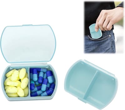 2 Stuks Pillendoos met 2 Compartimenten, Compacte Medicijnopberger voor Reizen, Vochtbestendig en Ideaal voor Pocket en Tas