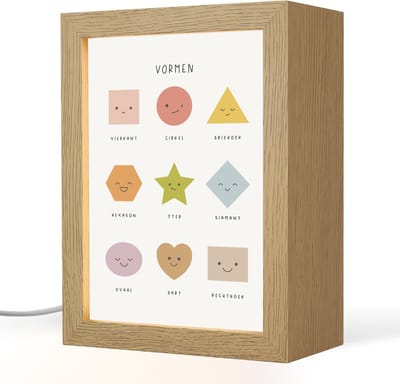 Nachtlampje 15x20 cm - Kinder lampje - Vormen - Leren voor kinderen - Educatief - Kleuren - Tafellamp kinderkamer - Slaapkamer lamp - Bedlamp kinderen - Kinderlampje stopcontact - Wandlamp babykamer - Nachtlampjes