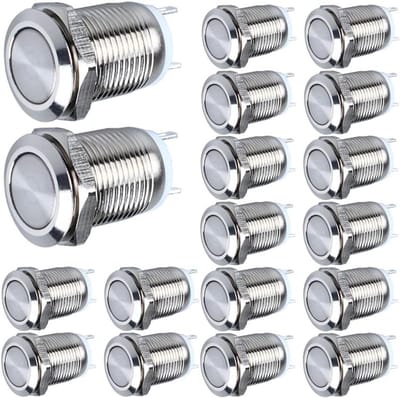 Drukknop Schakelaars - Momentary Knoppen - Apparaten Aansturen - Waterdicht IP67 - 18 Stuks 12mm - Zilver