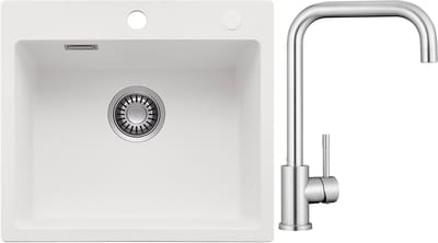 CECIPA max Spoelbak Keuken 40x45CM - Granieten spoelbakken Wit - Spoelbakken Keuken Met 360°Draaibare Keukenkraan - Enkele spoelbakken Incl. Sifon en Afvoerzeefje