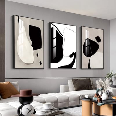 Abstracte muurkunst - Ingelijste prints - Interieurdecoratie - 3-delige set - 40x60cm - Wit