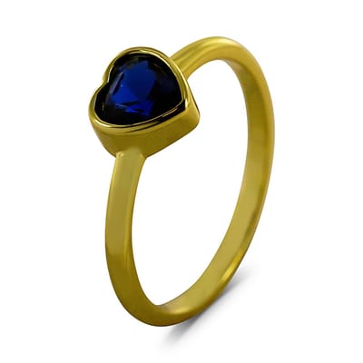 New Bling 9SIL-22692 Zilveren Ring - Dames - Zirkonia - Hartje - Blauw - 7,4 x 7,5 mm - Maat 56 - Zilver - Gold Plated (Verguld/Goud op Zilver)