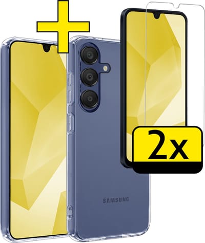 Hoesje - Met 2x Screenprotector - Geschikt voor Samsung Galaxy A16 - Sterk & Shockproof - Back Cover - Siliconen Case - Telefoon Hoes - Telefoonhoesjes - Transparant