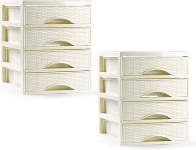 PlasticForte ladeblokje/bureau organizer - 2x - 4 lades - creme wit - L18 x B21 x H23 cm
