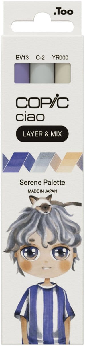 Copic Ciao "LAYER & MIX" Serene Palette, 3 stuk(s), Beige, Blauw, Koel grijs, Beitel/penseelpunt, Rond, Inkt op alcoholbasis, Volwassene/Kind