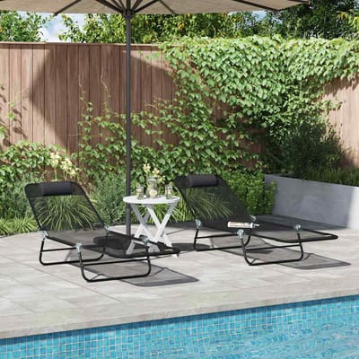 vidaXL Opvouwbare zonnebed 2 pcs Zwart 182 x 55 x 85,5 cm Textileen