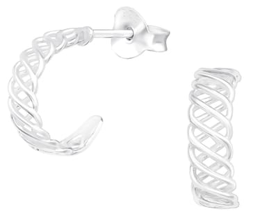 Joy|S - Zilveren oorringen - fantasie geweven - 3mm/ 11 mm - stud