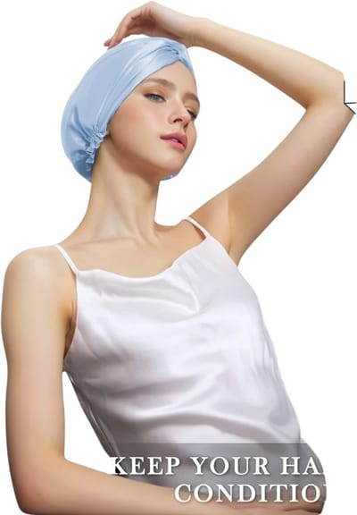 Livano Zijden Slaapmuts - Satijnen Nachtmuts - Silk Bonnet - Sleep Cap - Haarverzorging - Satin - Verstelbaar - Voor Zacht & Stralend Haar - Licht Blauw