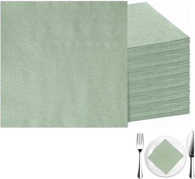 SnelShoppen - 100 Sage Green Cocktail Napkins 25 x 25 cm - Premium Papieren Servetten voor Bruiloft, Diner, Verjaardag en Feestjes