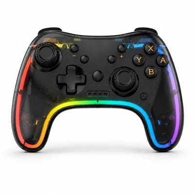 Gloovon® Draadloze Controller Nintendo Switch - RGB Verlichting & Transparant - Programmeerbare Knoppen via App - PC & Mobile - Zwart