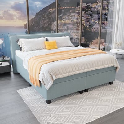 Mörgenn Boxspring Capri - Pocketvering Boxen en matrassen - Luxe 12cm topper - Lichtblauw - 80x200 cm - Inclusief Dekbed en Kussens