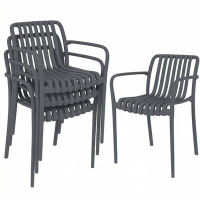 Tuinstoel - Set Van 4 Stapelbare Terrasstoelen Met Armleuningen - Voor Balkon, Tuin En Terras - Kunststof Donkergrijs