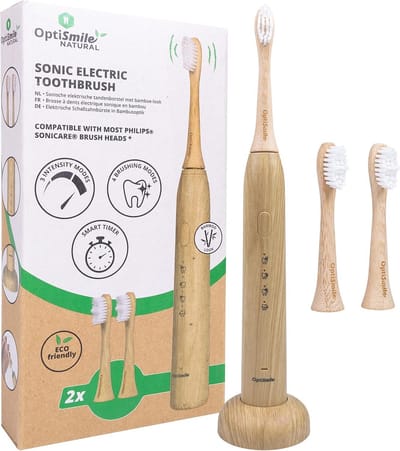 Elektrische Tandenborstel - Sonische Tandenborstel - Dagelijkse Mondverzorging - Bamboe Look & 5 standen