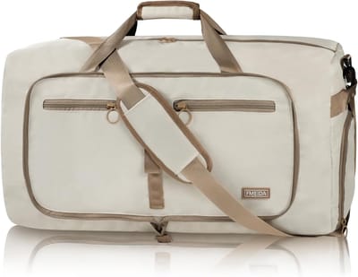 SnelShoppen - Opvouwbare Reistas 65L - Waterdichte Handbagage Sporttas voor Vliegtuig, Dames en Heren - Weekender met Schoenenvak, Beige, Ideaal voor