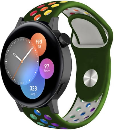 Strap-it Siliconen sport bandje - geschikt voor Huawei Watch GT 2 42mm / GT 3 42mm / GT 3 Pro 43mm - legergroen/kleurrijk