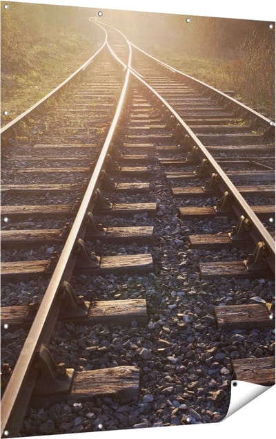 Gards Tuinposter Twee Kruisende Rails Spoorwegen - 120x160 cm - Tuindoek - Tuindecoratie - Wanddecoratie buiten - Tuinschilderij
