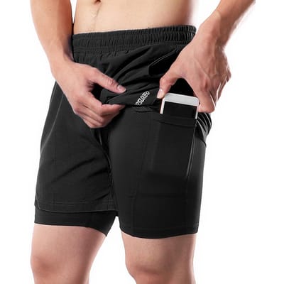 2-in-1 hardloopshort voor heren met handdoeklussen, sneldrogende trainingsshort voor training in de sportschool L zwart