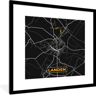 Fotolijst incl. Poster - Kaart - Plattegrond - Landen - Goud - Stadskaart - 40x40 cm - Posterlijst