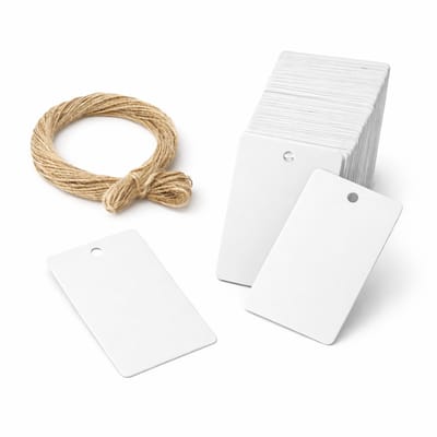 S&D | Prijskaartjes met touw - Wit - 100 stuks - Prijs labels - Hennep koord - 5x3cm