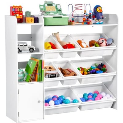 VEVOR Speelgoed Opbergkast, Speelgoedplank, 4-laags Multifunctionele Opbergkast met 8 Flexibele Plastic Bakken, Kast voor Slaapkamer, Klaslokaal, Kinderkamer, Wit