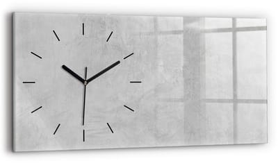 Wallfluent Wandklok - Stenen muur Unieke Wandklok - 60 cm x 30 cm - Grijs Wandklok - Zwarte Handen - Wandklok Zonder Cijfers - Wandklok Glas Woonkamer - Rechthoekige Glas Klok - Scandinavisch Wandklok - Klok als Muurdecoratie